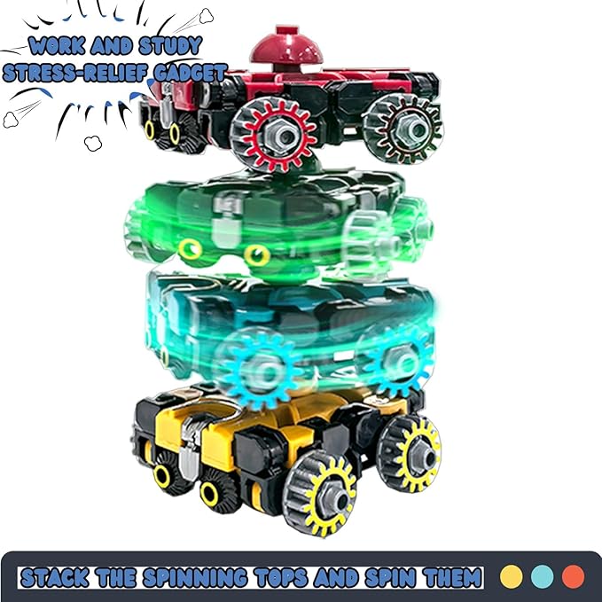 Transformable Fidget Spinners for Kids,4 Pcs DIY & Stackable & Connectable, Stress Relief Sensory Fidget Toys,Christmas Stocking Stuffer Gift for Boys and Girls