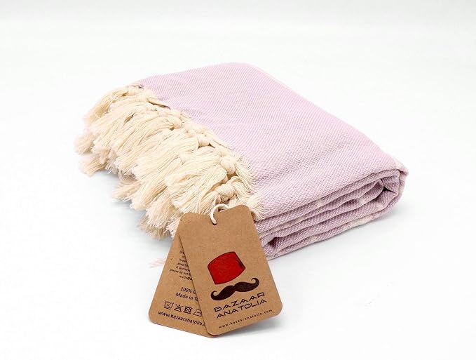 Bazaar Anatolia Turkish Beach Towel – 100% Cotton, Quick Dry, Sand Free Towel for Bathroom, Camping, Travel, Lavender – Oversized 71x39 Inches – Stripe Lilac