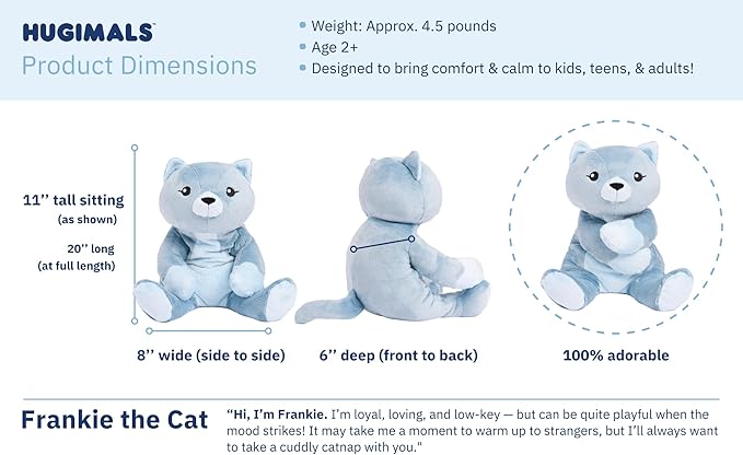 Frankie The Cat 20 Inch 4.5 lb Heavy Cute Sensory Weighted Comfort Plush | Large Unscented Washable Self Care Calming Stuffed Animal for Kids, Teens and Adults