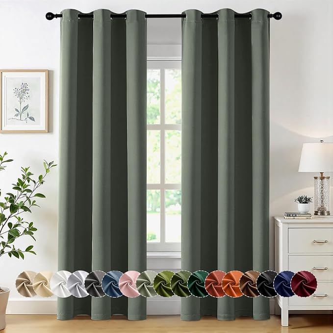 MIULEE Blackout Curtains for Bedroom 2 Panel 40 x 72 Inch Long Dark Mallard | Thermal Insulated, Living Room Darkening Grommet Drapes, Noise Reducing, Light Blocking Window Treatments