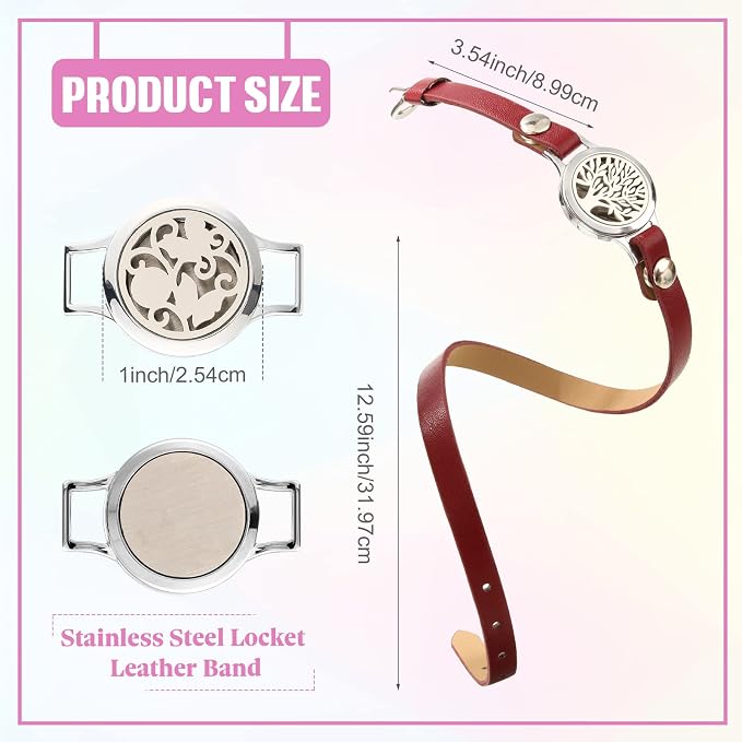 Bonuci 2 Pcs Essential Oil Diffuser Bracelet Aromatherapy Fragrance Locket Bracelet Adjustable with 6 Replacement Leather Band and 18 Refill Pad Gift Set for Women Girls Wife Friend Christmas Birthday