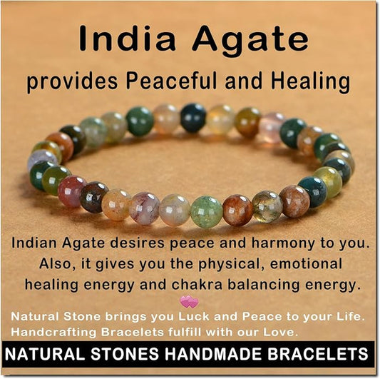 AD Beads Handmade Gemstone Stretch Elastic Bracelet Crystal Healing Reiki Nature's Beauty and Spiritual Essence Unisex