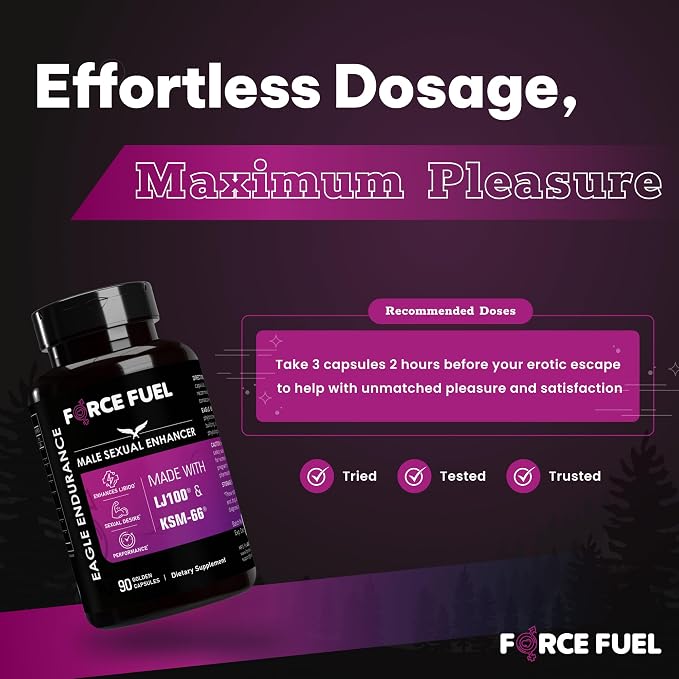 FORCE FUEL Herbal Supplement Sex Pills for Men – Last Longer in Bed and Enhance Erection Sensitivity – Includes Lab-Tested LJ100 Tongkat Ali & KSM-66 Ashwagandha – 30 Doses for Men Eagle Endurance