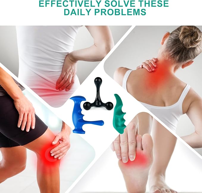 Massage Tool Set, Trigger Point Massage Tool Kit with Thumb Saver, Deep Tissue Manual Back Massager, Pressure Point & Muscle Knot Remover for Neck, Back, Shoulders, Legs