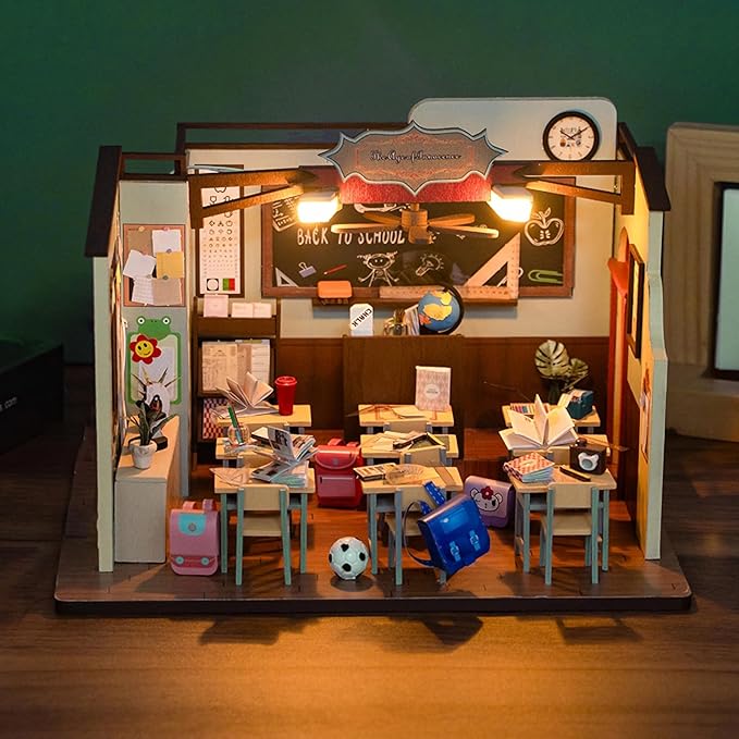 Foyucool DIY Miniature House Kit, Dollhouse Kit with LED Light, Mini House Building Kits for for Adult to Building, Christmas Home Decorations Gifts for Family and Friends, Classroom