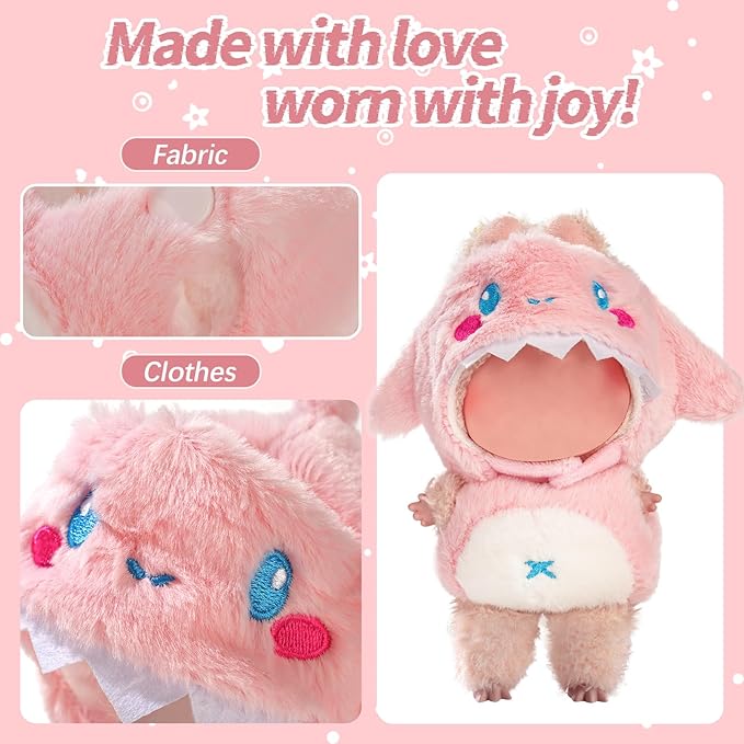 Cute Clothes for Doll Design Outfit Pop Blind Mystery Box Accessories Mart Mini La Boo-Boo Blah Bu Bu BuLafufu Ropa Plush Toy Stuff Dress Overalls Hoodie Pajamas (Pink Whale)