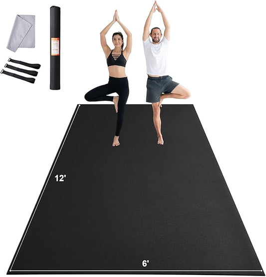 VEVOR Large Exercise Mat, 12'x6'/10'x6'/9'x6'/8'x6'/8'x5'/7'x5'/6'x4' (7mm) Extra Thick, Non Slip High Density Premium Workout Mat, Exercise Yoga Mat for Men & Women, Fitness & Exercise Mat with Bag & Carry Strap, for All Types of Home Yoga, Pilate & F...