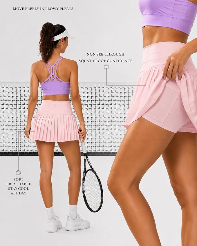 Pleated Tennis Skirt for Women with Pockets Shorts High Waisted Athletic Golf Skort for Workout Pickleball