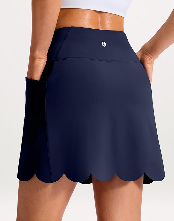 16" Skorts for Women with 4 Pockets High Waisted Scalloped Hem Athletic Tennis Skirt Golf Skort Dressy Casual