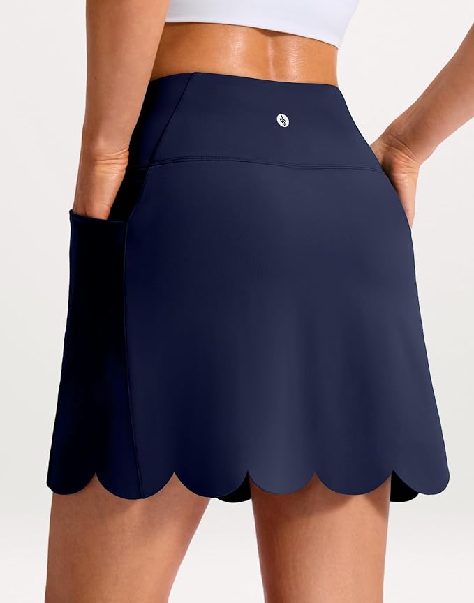16" Skorts for Women with 4 Pockets High Waisted Scalloped Hem Athletic Tennis Skirt Golf Skort Dressy Casual