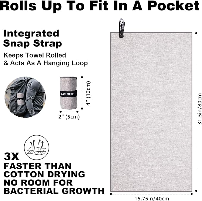 Microfiber Gym Towels 3 Pack, Quick Dry Silver ION Odor-Free Sweat Towel for Gym Men & Women Super Absorbent Fast Drying for Workout, Yoga, Running, Hiking, Travel, Tennis(16x31.5Inch, Heather Grey)