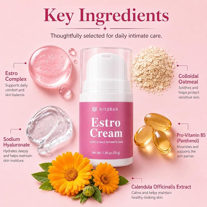 Estriol Cream for Women: Daily Intimate Moisturizing Care for Menopause & Perimenopause, Supports Moisture, Elasticity & Skin Barrier Balance, Gentle Formula, 1.06 Oz