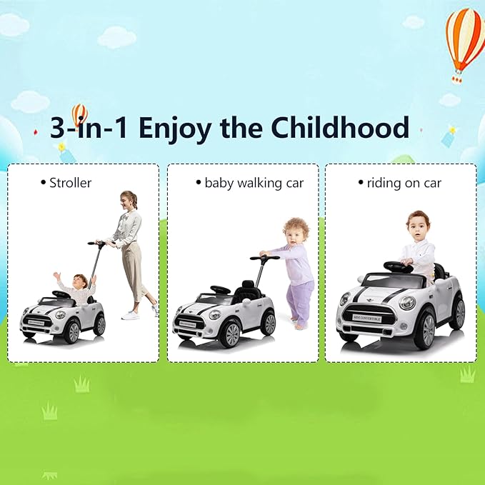 Kids Push Car,Ride On Car,Licensed MINI Cooper Toddler Push Car Toy with Adjustable Push Rod, Horn Music, Seat Belt,- Ideal Stroller Substitute for Kids 1-3 Years Old