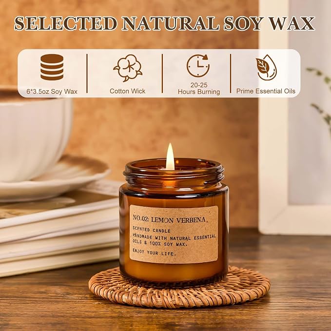 Candles for Home Scented, 6 Pack 3.5 Oz Soy Wax Candles Gifts Sets with Sage Breeze & Lavender for Birthday Gifts Women Thank You Graduation