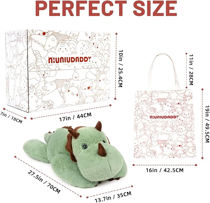 Niuniu Daddy Sensory Weighted Stuffed Animal with Adults, 5lb Large Pillowfort Weighted Plush Dinosaur Toy with Fluffy Fur and Soft Body, Plushies for Gift Valentine Birthday Include Bag Stickers Card