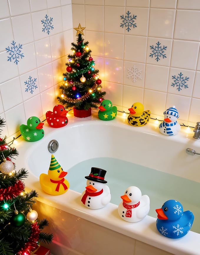 10pcs Rubber Ducks,Christmas Themed Bathtub Toys,Multiple Design & Colors,Ideal for Bath Play,Party Gifts & Small Prizes