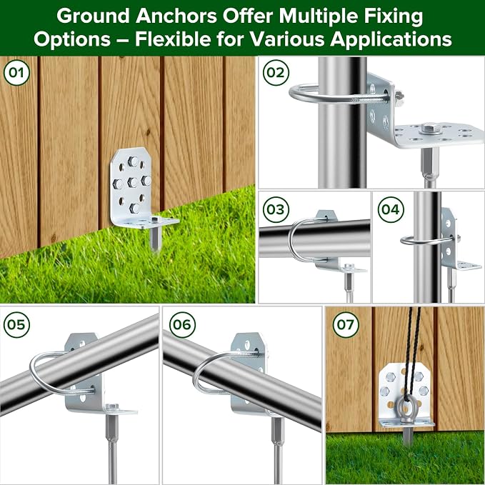 Swing Set Anchors 20" – Heavy Duty Ground Anchors Screw in with L-Brackets & Drill Adapter, Fully Welded Spiral Earth Anchor for Storage Sheds, Trampoline, Fence, Carports