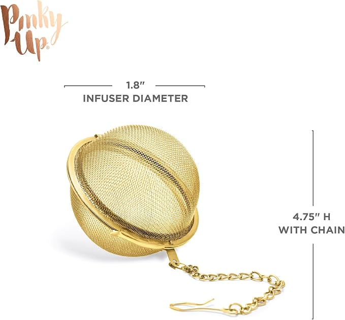 Pinky Up Gold Metal Ball Tea Infusers for Loose Tea - Stainless Steel Mesh Tea Diffuser, Gold Strainer Tea Steeper, Tea Accessories - Set of 1, Gold