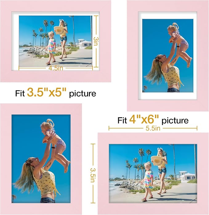 Vittanly 4x6 Picture Frames Set of 9 for Wall or Tabletop Display, Pink | Display Pictures 3.5x5 with Mat or 4x6 without Mat, Small Photo Frames, Engineered Wood with Shatter Resistant Plexiglass