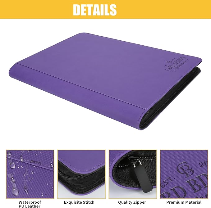 Toploader Binder,Toploader Hard Cases, 4-Pocket Pages Sleeves Hold up 128 Cards.Toploader Card Binder with Sleeves for “3×4” rigid，Card Holder(purple)