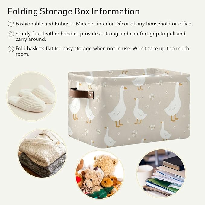 Aslsiy Storage Basket Cute White Gooses Nursery Bins Baby Box Canvas Clothes Shelf Basket Laundry Hamper Gift Basket for Home Closet 2 Pcs