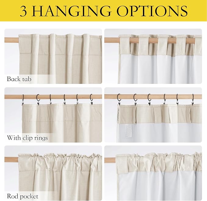 NICETOWN 100% Blackout Linen Curtains for Living Room with Thermal Insulated White Liner, W52 x L84, 2 Panels, Rod Pocket & Back Tab Retro Vertical Drapes Privacy for Bedroom, Champagne