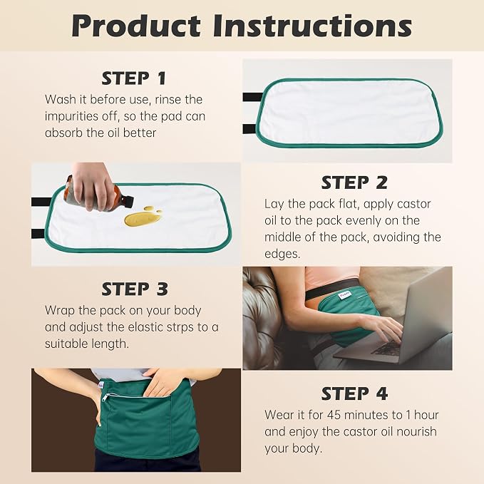 2 Pcs Castor Oil Pack Wrap, Castor Oil Compress for Liver Detox, Insomnia, Constipation Green