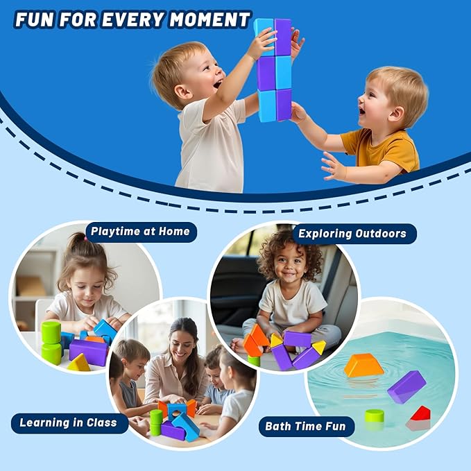Magnetic Blocks for Kids, Magnet Building Blocks - Large 1.65 Inch Magnetic Cubes & Multiple 3D Shapes, Montessori & Sensory Stacking Toys for Boys & Girls Ages 3+ (22PCS)