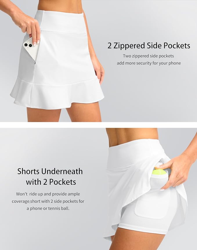 16" Golf Skorts for Women with 5 Pockets | Athletic, Tennis Skirt, High Waisted, Pickleball, Travel, Casual, Lightweight, Ruffle Summer Skirt, with Shorts