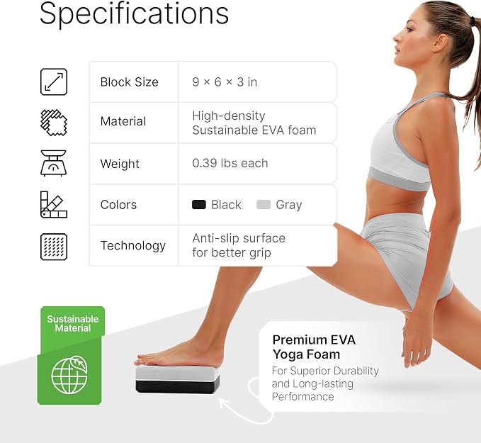 Yoga Blocks 2 Pack with Strap & Guide – Non-Slip EVA Foam Pilates Blocks for Home Workouts, Dance, Ballet, Gymnastics & Stretching Exercise | Ideal Dancer Gifts