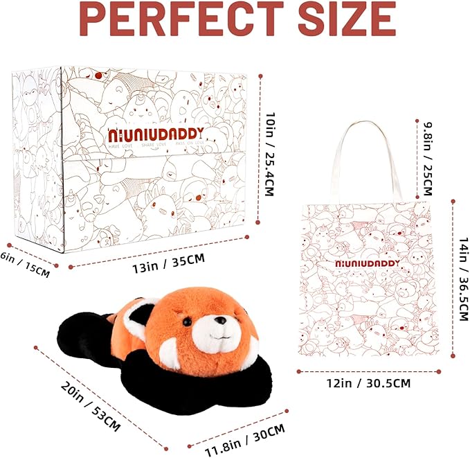Niuniu Daddy Red Panda Weighted Stuffed Animals for Anxiety, 3.3lb Weighted Plush Red Panda Toys for Adult Kid Girl, Giant Stuffed Plush Pillow as Gift for Valentine Include Bag Sticker Card