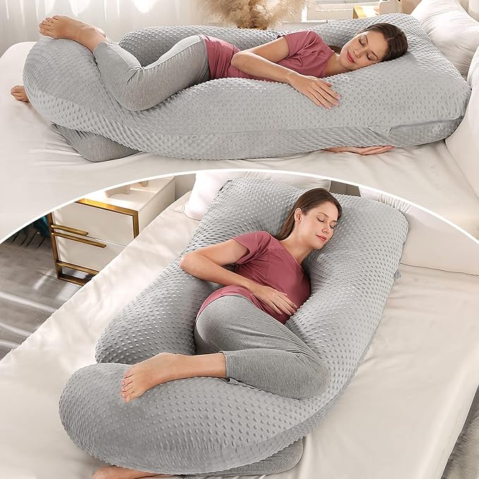 U-Shaped Full Body Pregnancy Pillow for Sleeping – 57" Maternity Pillow with Removable Cover, Support for Back, Legs, Belly & Hips (Velvet-Light Gray)