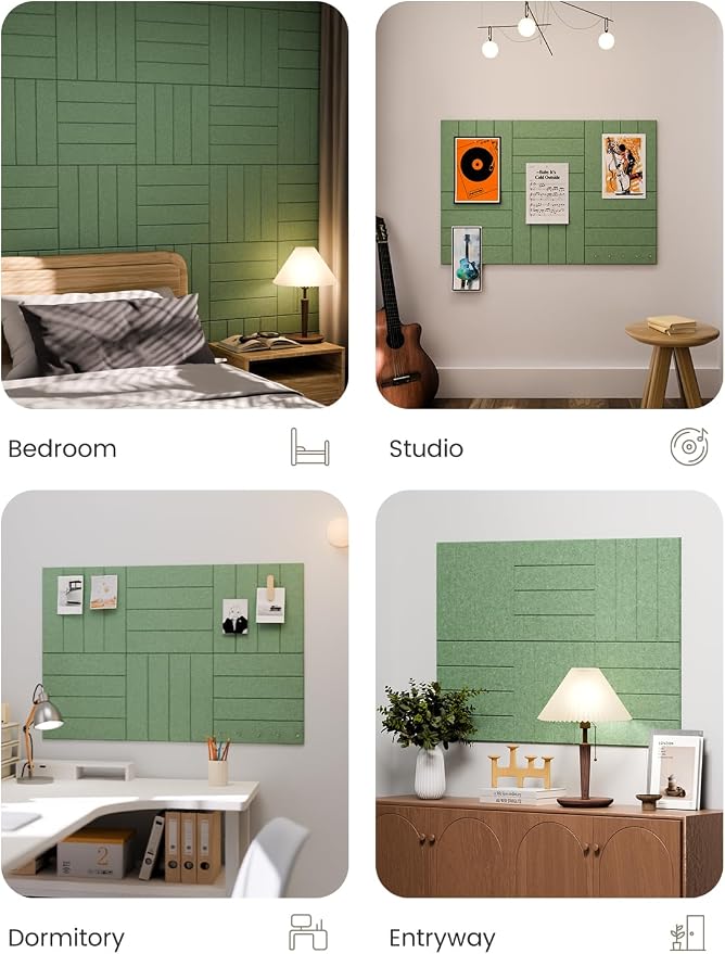 Fluxynara 36" x 24" Large Felt Bulletin Board, Moss Green | 6 Pack Cork Board Alternative with 30 Safe Adhesive Tabs, Felt Pin Boards for Wall Decor, Home, Office, Classroom, Dorm