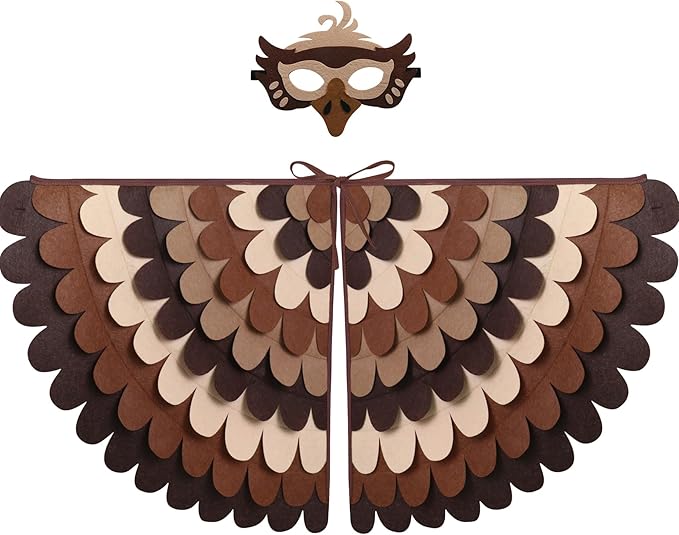D.Q.Z Bird-Wings-Costume for Kids Dress Up, Felt Feathered Owl Parrot Chicken Animal Role Play Costume, Gift for Girl Boys
