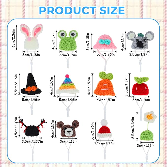 12 Pcs Hamster Hats Mini Hat Cute Small Animals Hat with Adjustable Rope, Hamster Clothes Tiny Hats for Snakes Lizard Guinea Pig Bearded Dragons Holiday Party Costume Accessories