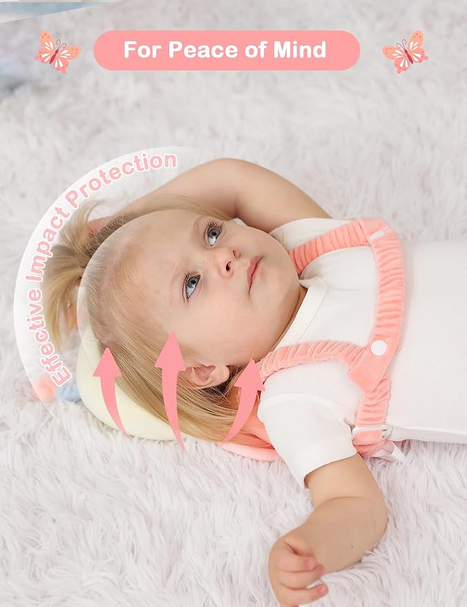 JunNeng Baby Head Protector Backpack, Toddler Walking Fall Head Protection, Pink Dots Butterfly