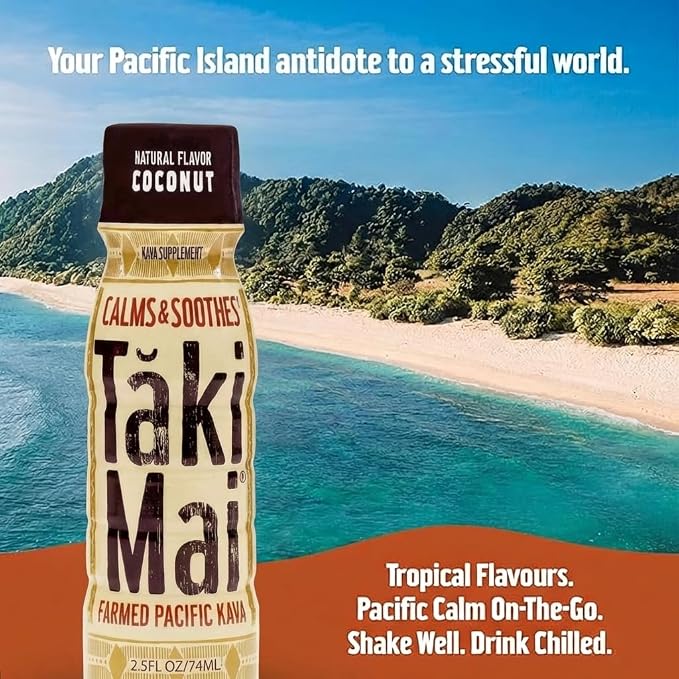 Taki Mai Coconut Kava Kava 2.5 oz (6-pack) Shots – Noble Kava Root Drink, Ready to Drink for Stress Support & Relaxation, Fast Acting Herbal Support for Calming Better Sleep and Balanced Mood