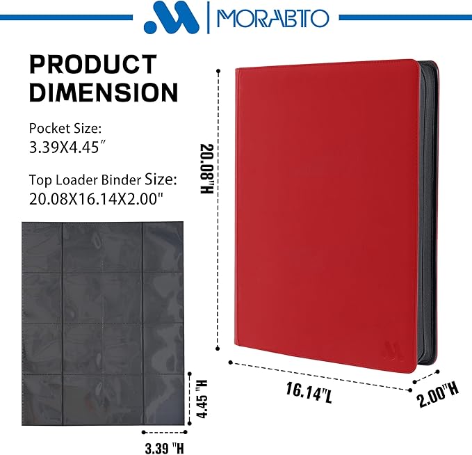 Top Loader Binder, Holds 640 Top Loaders,16 Pocket Top Loader Binders for 3" x 4" Rigid Cards,Top Loader Card Binder for Hard Plastic Top Loaders- Red