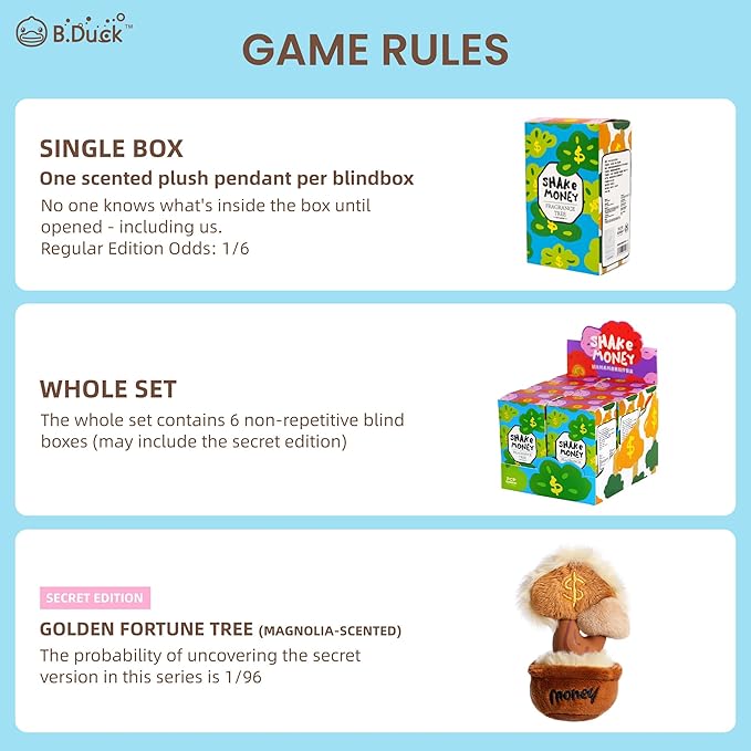 B.Duck x POP Sunday Shake Money Tree Series Plush Blind Box, Action Figures Collectible Toys Home Decorations, Holiday Birthday Gifts (Shake Money Tree Pendent Series, Whole Set)