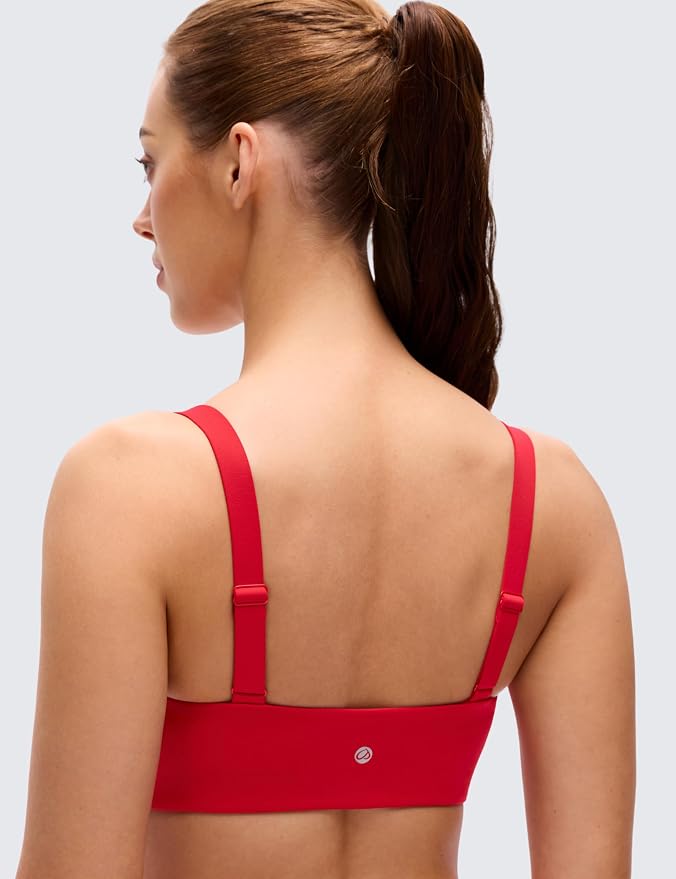 CRZ YOGA Butterluxe Adjustable Wide Strap Sports Bras for Women - Square Back Padded Scoop Neck Yoga Top