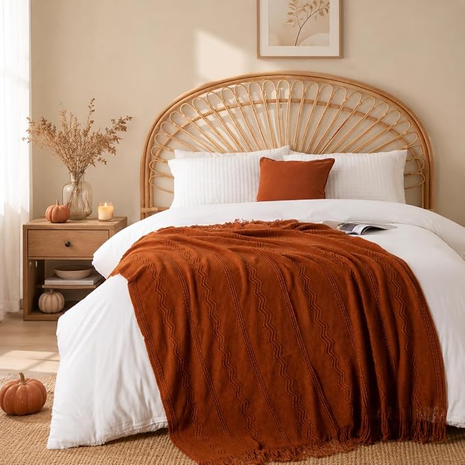 BATTILO HOME Rust Throw Blanket for Couch, 50"x60" | Burnt Orange Throw Blanket for Bed, Fall Decor Throw Blanket, Halloween Decoration