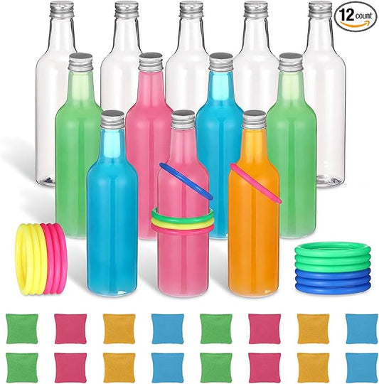 Leitee 56 Pcs Easter Ring Game Toss Happy Easter Day Plastic Bottle Labels Bean Bag Backyard with Mixed Color Rings Hoops for Adults Family Outside Sport Party
