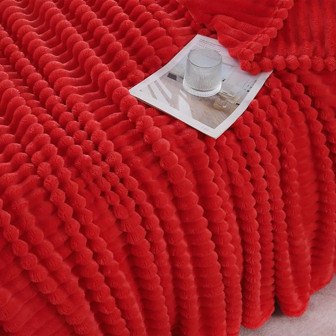 Christmas Red Throw Blanket for Couch Sofa 50"x60" Striped Design | Fleece Blankets Room Home Decor Lightweight Plush Soft Cozy Gifts for Women Mom