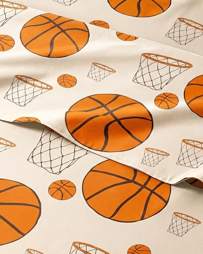 CGK Unlimited Kids Basketball Twin 3 Piece Sheet Set - Boys, Girls, Teens, Toddler - Easy Fit with Deep Pockets - Soft, Cooling & Breathable Sheets - Cute, Cozy, Fade & Wrinkle Free - Machine Washable