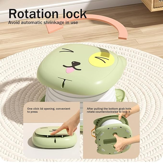 Travel Potty 9.4X 1.9in Flip Green ABS Stable Collapsible Cartoon Style Portable Potty Emergency Toilet for Toddler, Travel, Camping and Outdoor Use..