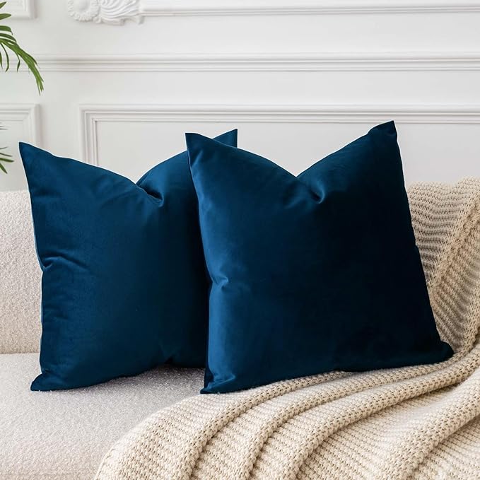 28x28 Pillow Covers Decorative Velvet Throw Pillow Covers Set of 2,Navy | JUSPURBET Luxury Euro Cushion Covers with Invisible Zipper for Modern Couch Sofa Bed Living Room Bedroom Home Decor