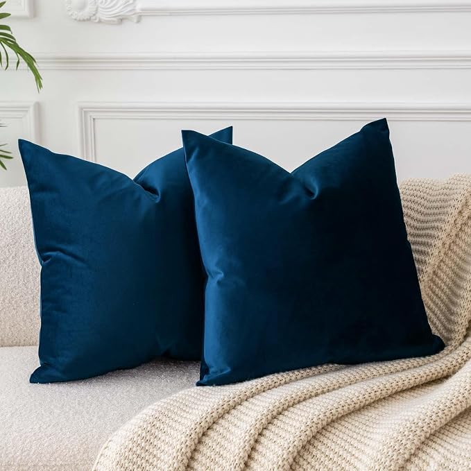 26x26 Throw Pillow Covers Decorative Velvet Couch Covers Set of 2,Navy | JUSPURBET Cozy Soft Velvet Pillowcases with Invisible Zipper for Modern Couch Sofa Bed Living Room Bedroom Home Decor