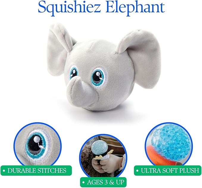 The Petting Zoo Elephant Stuffed Animal Plushie, Gifts for Kids, Squishiez Wildlife Animal Squeeze Toy, Gray Elephant Plush Toy 3 Inches