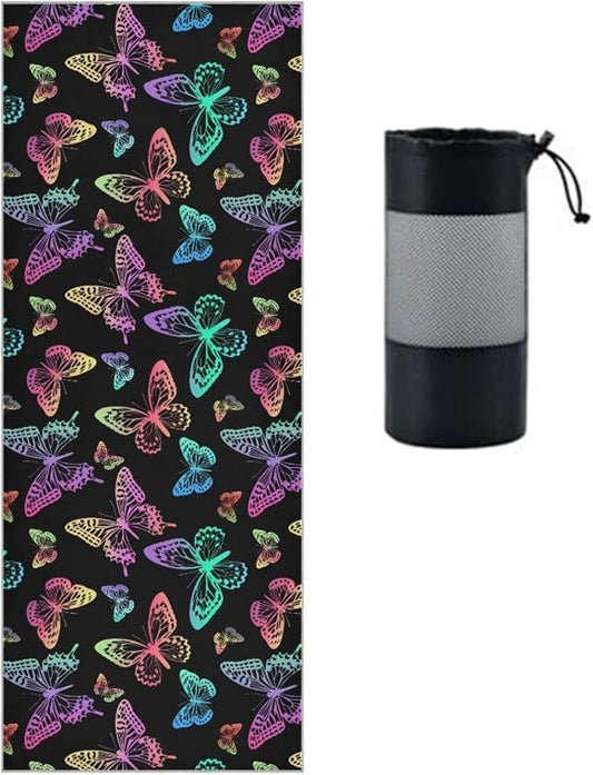 Non Slip Yoga Towel 73 x 27 in Colorful Butterfly Sweat Absorbent Yoga Mat Towel for Hot Yoga, Pilates and Workout