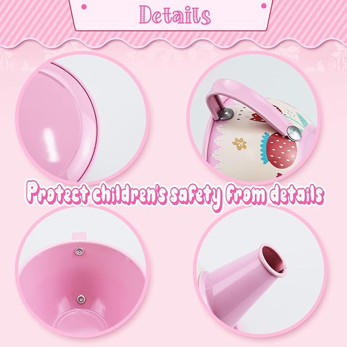 Pink Tea Set for Little Girls,Flower Design Tea Party Set,Princess Tea Time Toys Teapot Dishes Kitchen Pretend Play Tin Tea Party Set for Girls